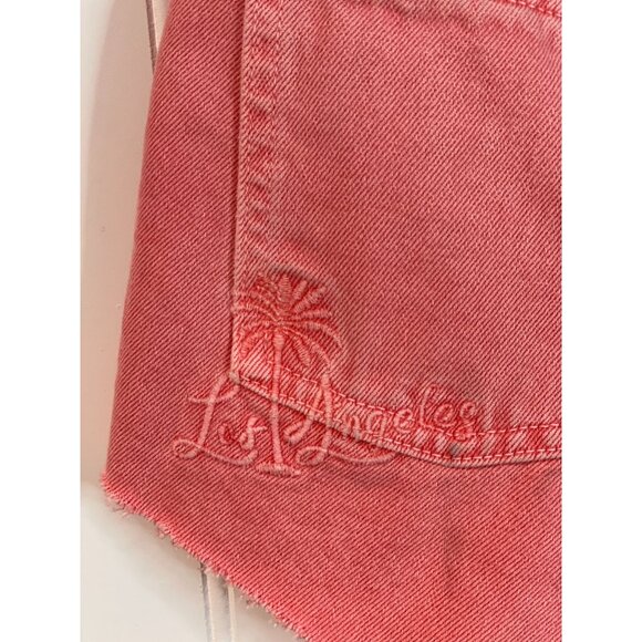 Guess Womens Pink Denim Shorts Size 25 Frayed Hem Unique Dye Wash - Picture 7 of 16